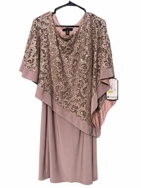 R&M Richards Dusty Rose Sequined Lace Cape Dress